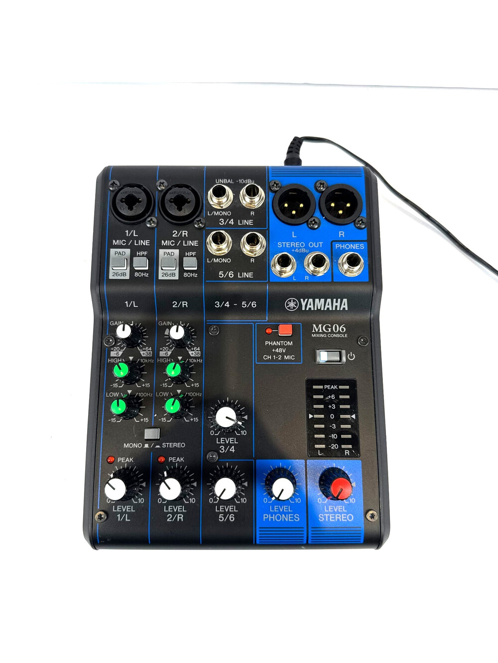 Yamaha MG06 6 Channel Desktop Mixing Console Audio Mixer w/ Phantom Power